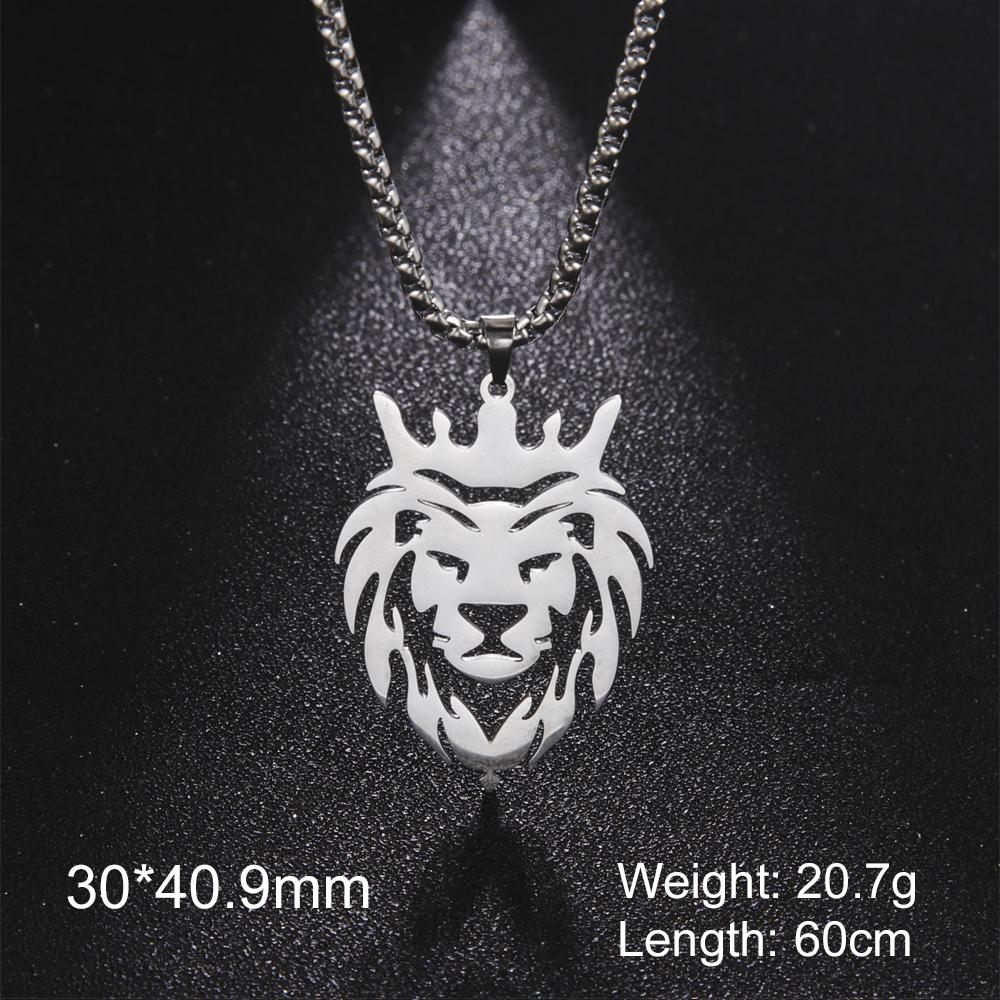 My Shape Lion King Crown Pendent Necklaces for Men Boys Stainless Steel Punk Animal Wolf Charms Choker Chains Hip Hop Jewelry