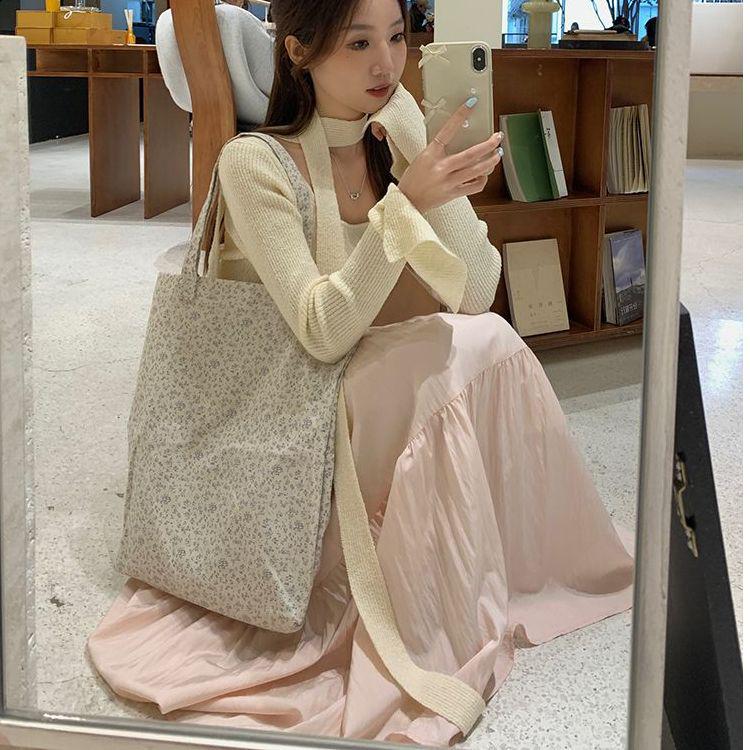 Sweet Petite Slimming Pleated Long Skirt: Lined, Layered, Solid Color, Waist-Cinching Half-Skirt for Women