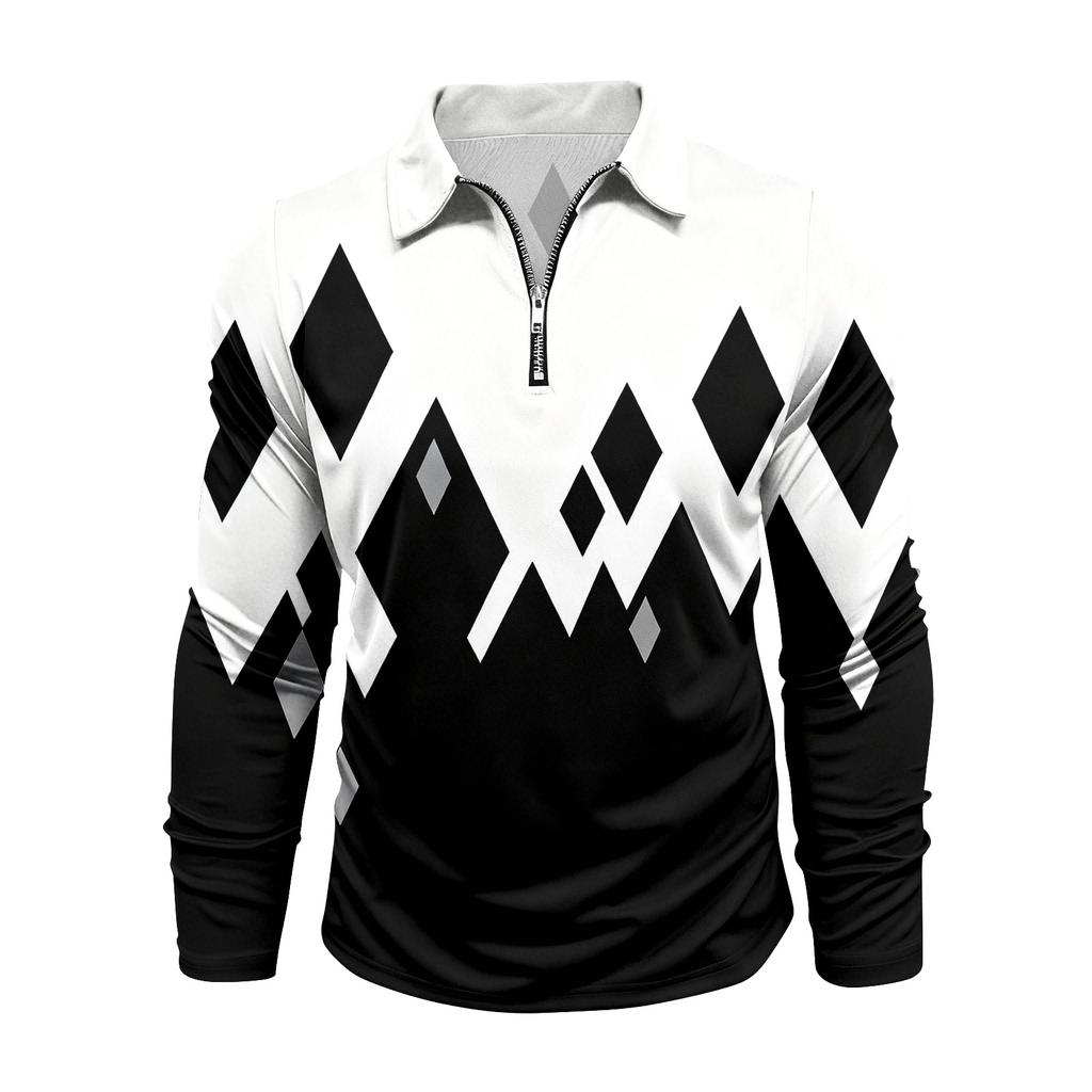 Herrtryckt Krage 1/4 Dragkedja Långärmad Casual Sporttopp