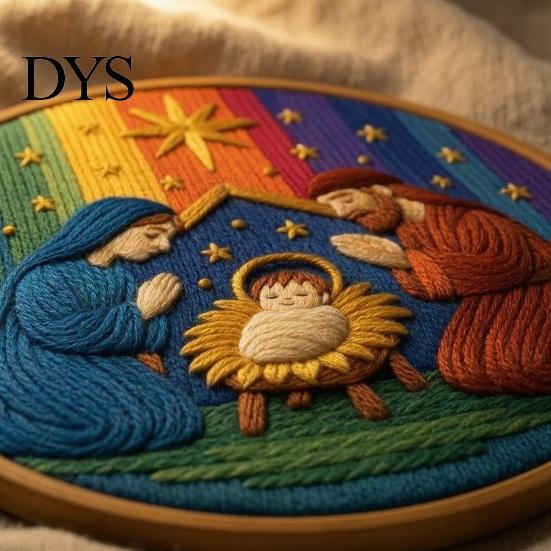 Needlework Gift for Family Nativity DIY Embroidery Kit, Manger Scene Hand Holiday Art Project Christian Needlepoint Craft Kit Beginners, Religious