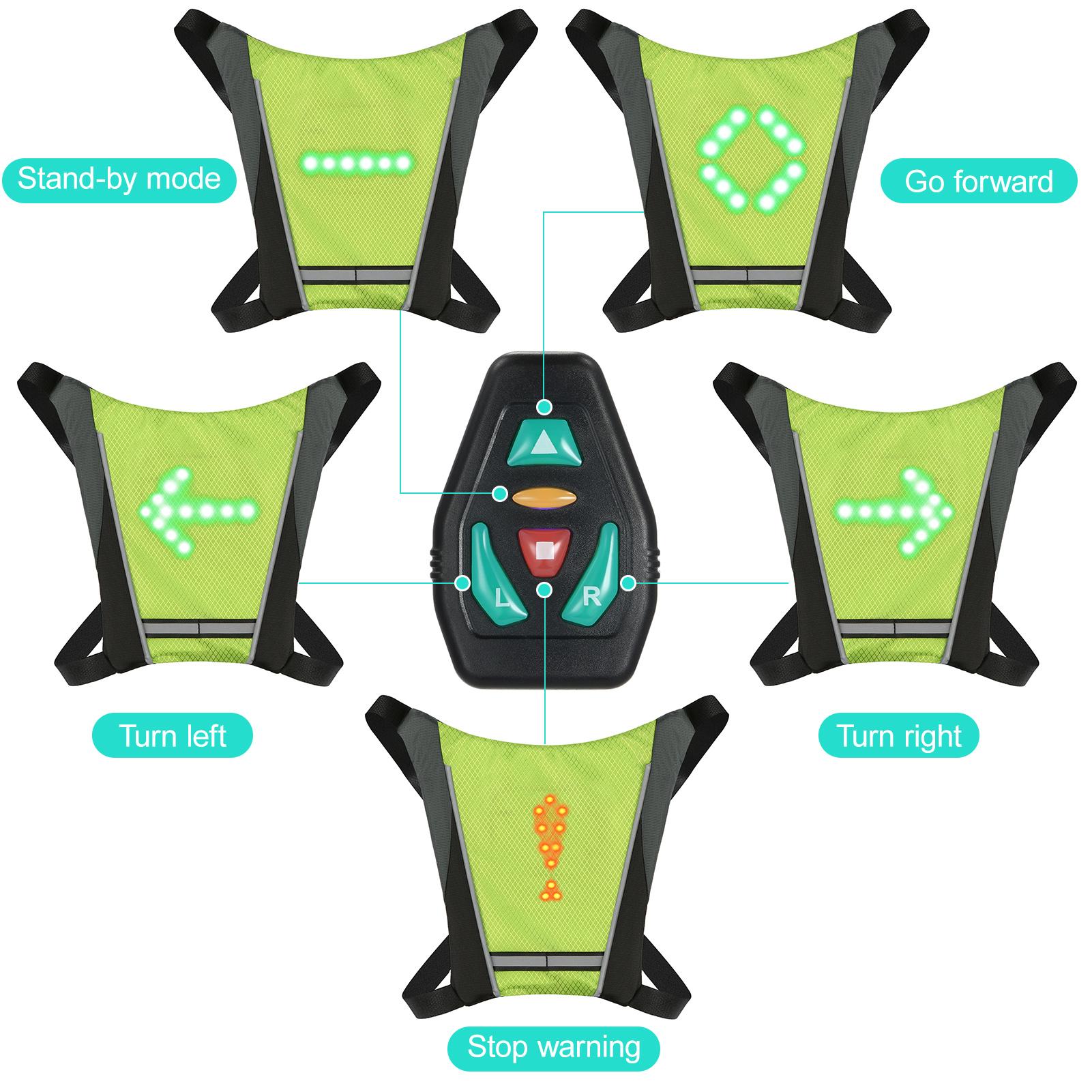 

LED Turn Signal Bike Pack USB Rechargeable Reflective Vest Backpack with Direction Indicator Safety LED Backpack серый