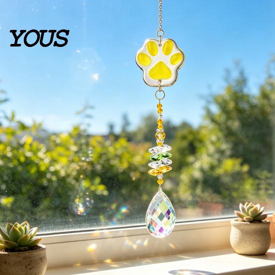 Exquisite Craftsmanship Wind Chime Crystal Cat Paw Chimes, Suncatchers for Windows Hanging, Rainbow Light Prism Maker Indoor Outdoor Home Garden Decor