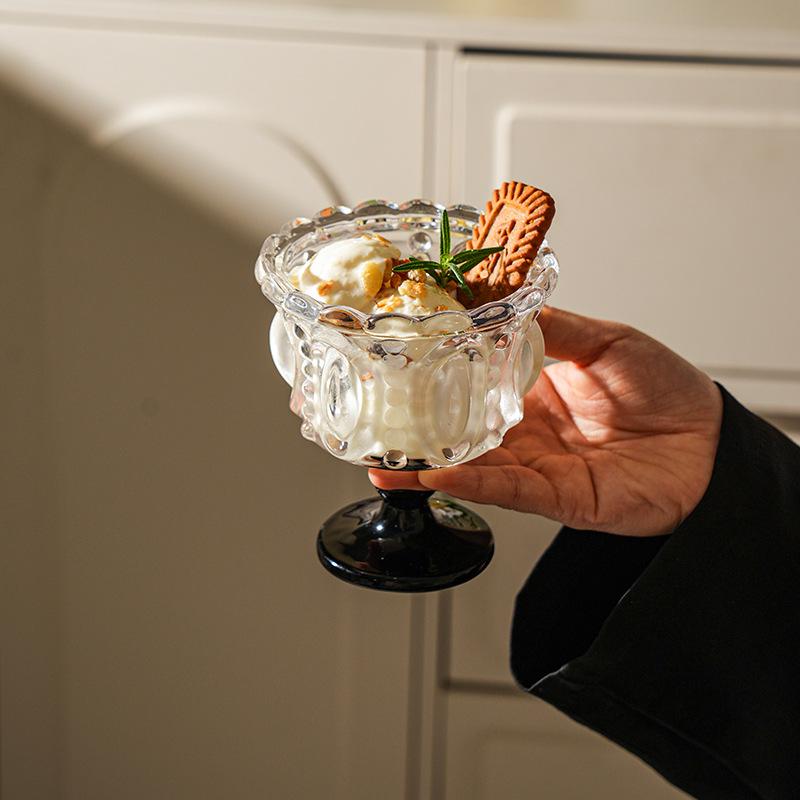 Luksusowy Embosowany Słonecznik Wysokostopkowy Szklany Puchar na Lody Puchar na Jogurt Puchar na Deser Puchar na Mleko z Kokosem