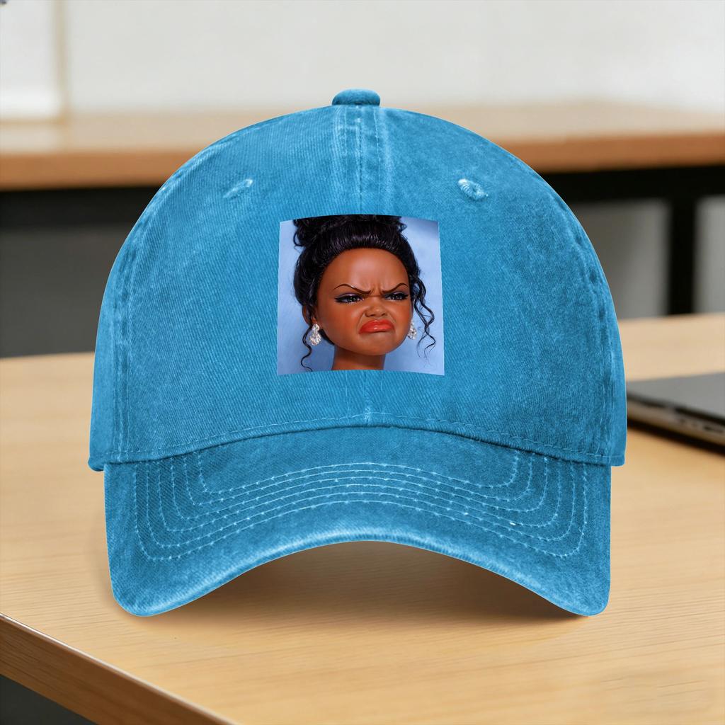 Angry Disgusted Black Doll Face Meme Washed Baseball Cap Fitted Retro Sun Trucker Hat Summer Women Unisex Kpop Rock Snapback Cap