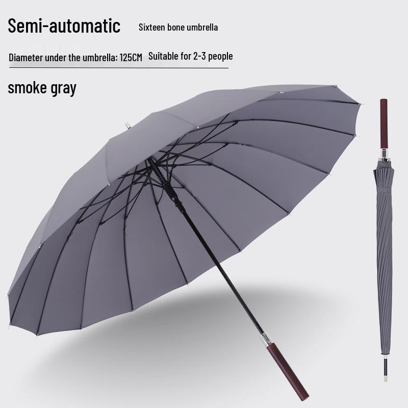 Luxurious Solid Wood Long Handle Umbrella - Men's Reinforced Extra Large Retro Wind & Storm-Proof Dual-Use Umbrella