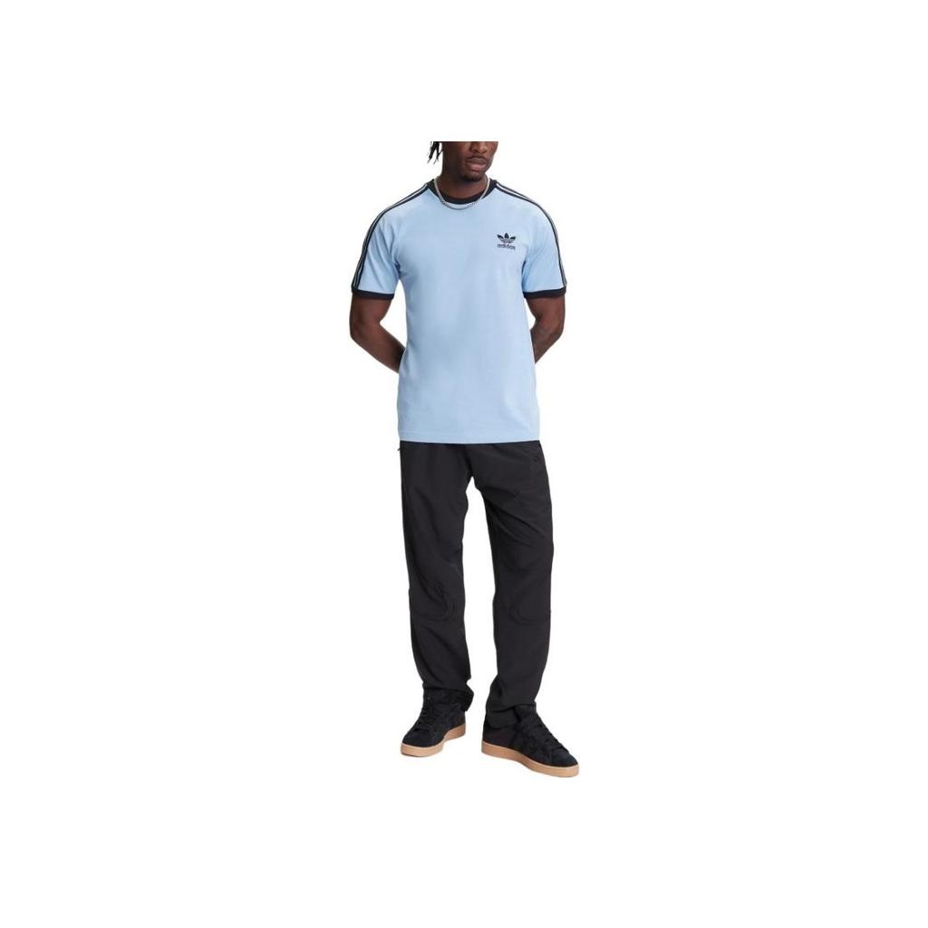 Adidas Originals Striped Crew Neck Slim Fit Short Sleeve T-Shirt Men Tops Gray Blue JY1371