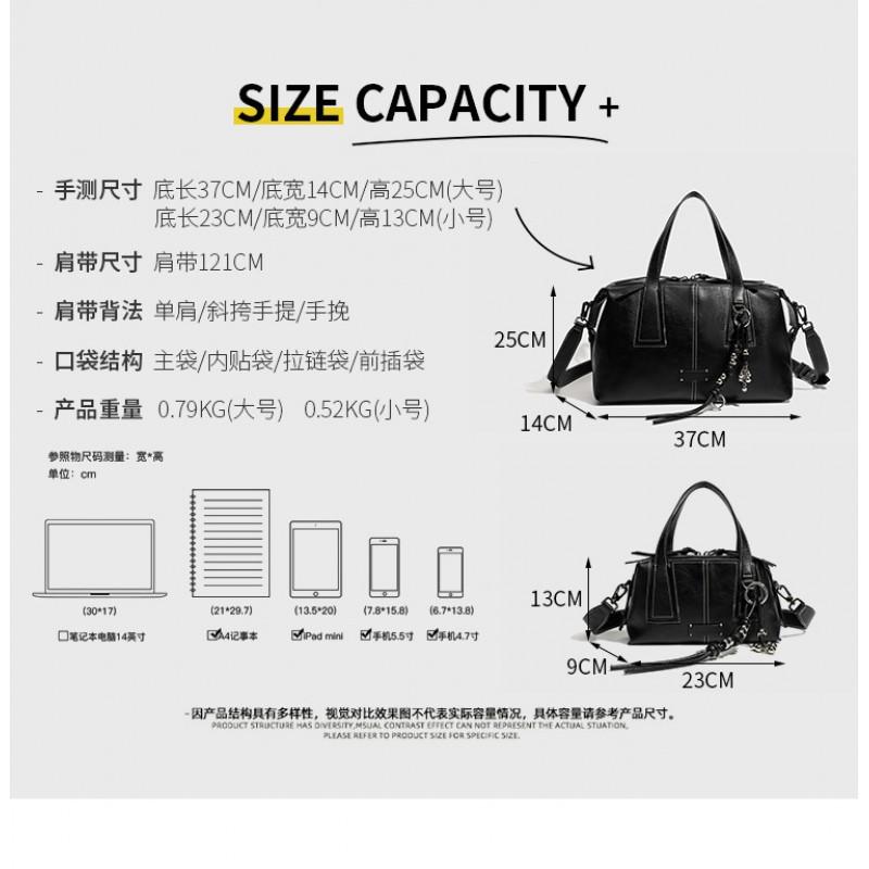 2026 New Retro Top-layer Cowhide Boston Bag Bowling Old Money Style High-end Cross-body Women's Large Capacity