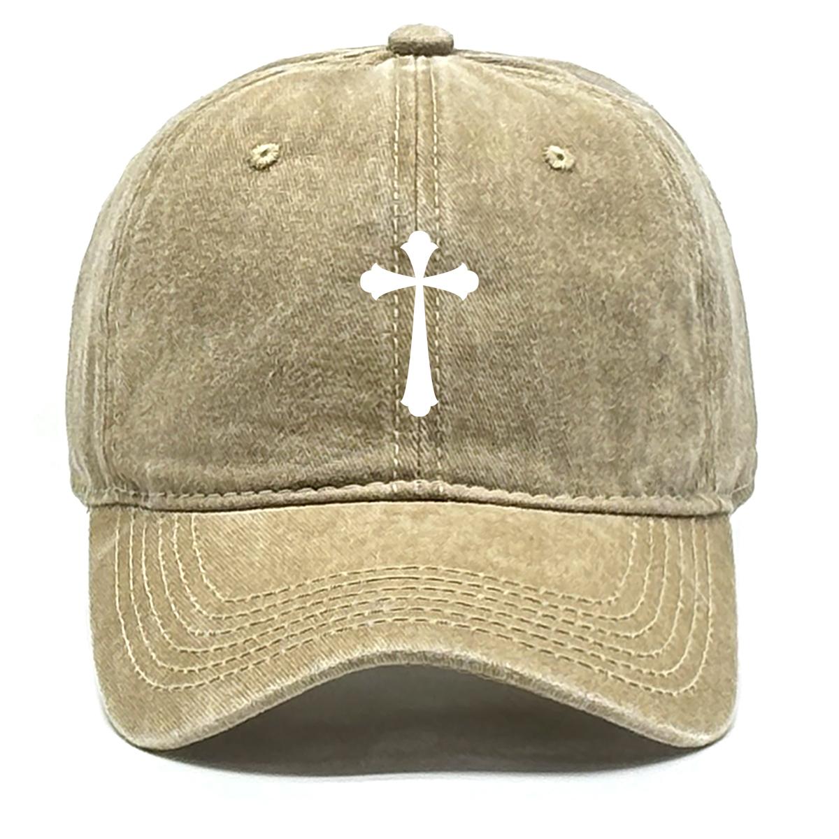 

White Cross Print Snapback Baseball Cap, Mesh Hat Curved Brim Adjustable Strap Vintage-Inspired Cozy Adjustable Sun Hat as the picture хакі