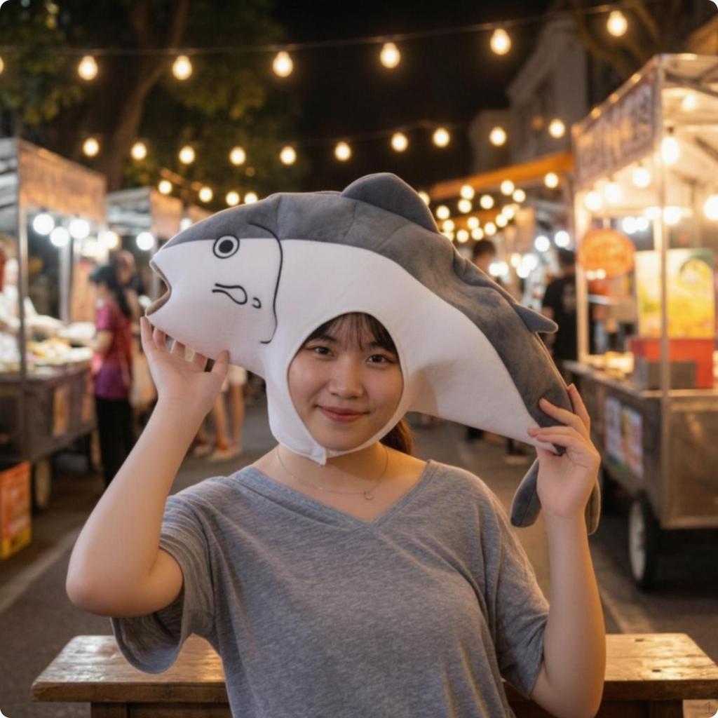 Fish Costume Hat Soft Funny Animal Headpiece for Cosplayers, Photo Booths, Stage