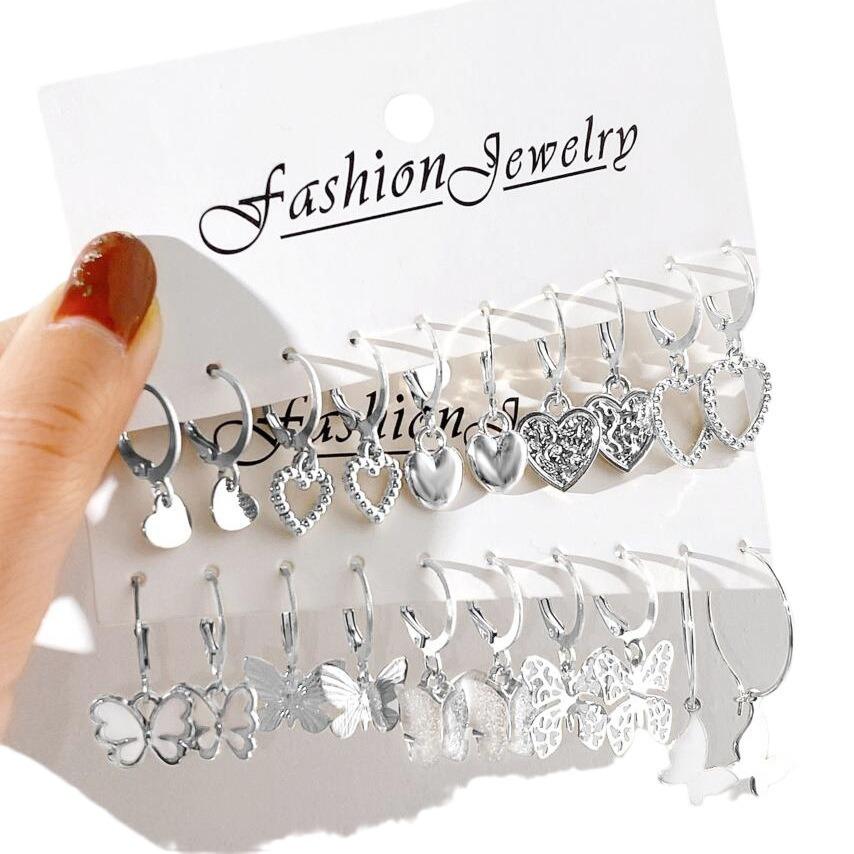 Hot-selling butterfly love multi-shape earring set, light luxury high-end elegant style, earrings.