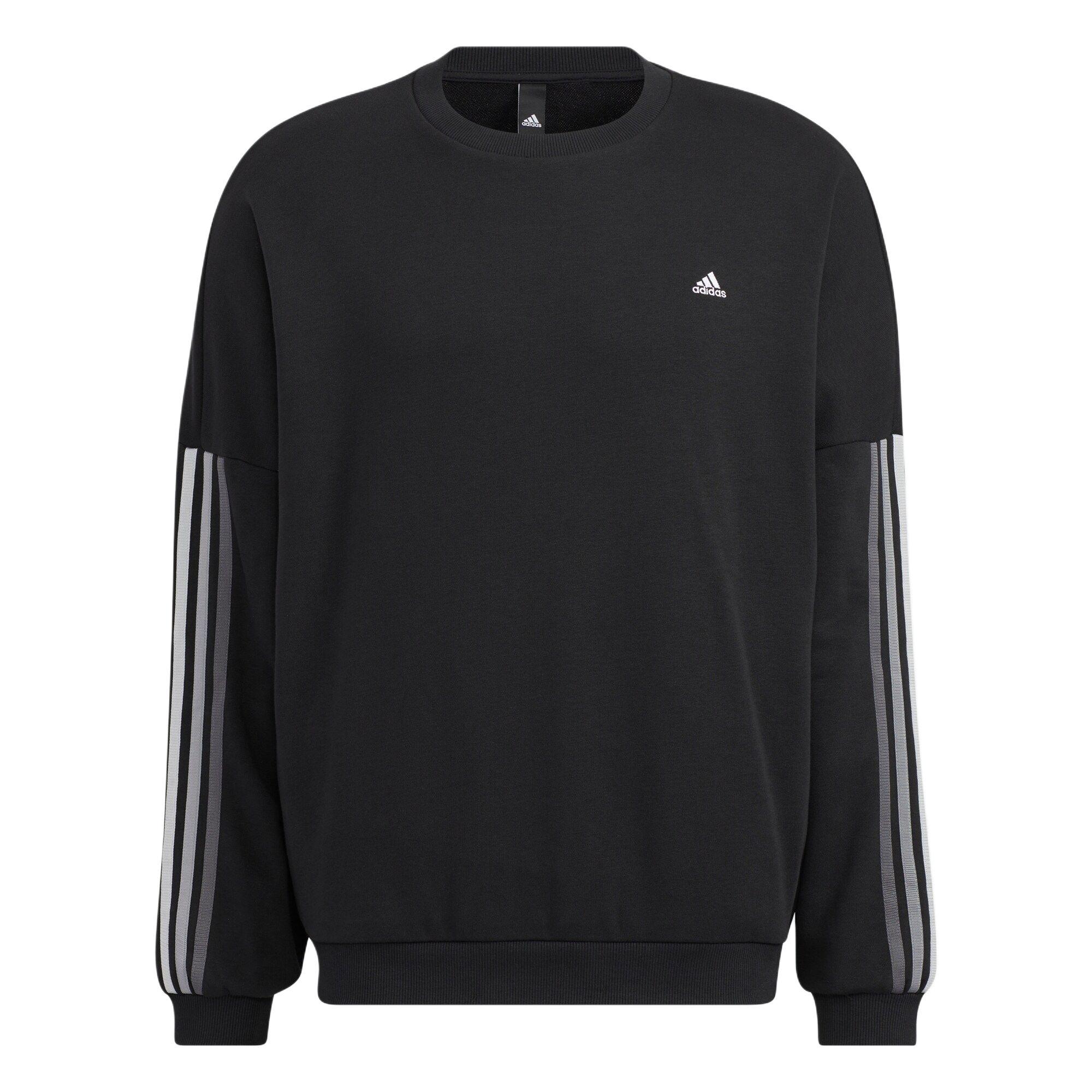 Men s adidas Stripe Sports Round Neck Pullover Black HC9960 L