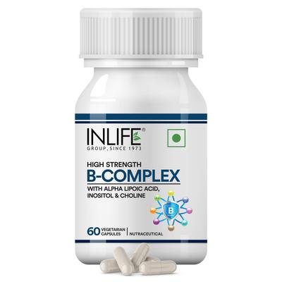 INLIFE Vitamin B Complex Supplement, Alpha Lipoic Acid Inositol Choline, All 8 B Vitamins 100% RDA, Energy Nerve & Brain Health, Men Women, 60 Veg