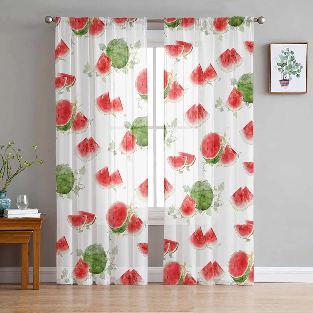 Cherry Fruit Retro Sheer Curtains for Bedroom Living Room Decoration Window Curtain for Kitchen Tulle Voile Organza Drapes