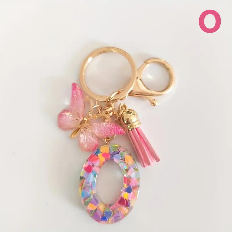 Breloc cu Litere cu Paiete, Ciucure, Pandantiv Fluture, Breloc Inițială, Agățătoare pentru Geantă, Farmece, Lanț Chei Auto, Cadou de Ziua Îndrăgostiților