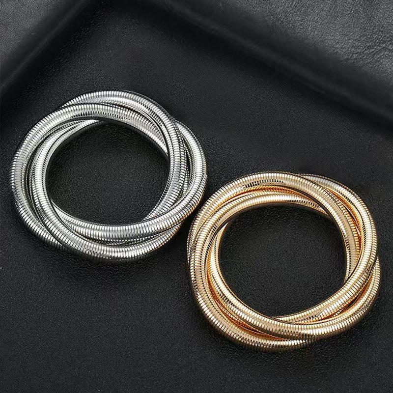 Gold Elastic Snake Bone Wide Bracelet Women'S Light Luxury Niche Exaggerated Silver Metal Stacked Bracelet Bracelet Bracelet
