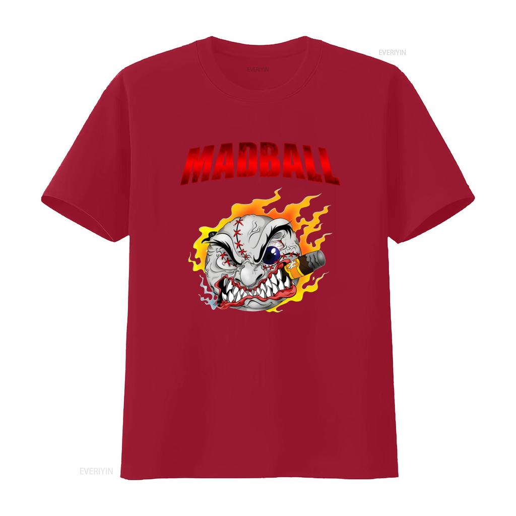 Madball Mad Ball Logo T Shirt Unique Design with Flaming and Bold Font Perfect for Streetwear Enthusiasts Vintage Washed