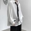 Men's Loose Fit Korean Style Pleated Cuff Shirt with Long Sleeves - Spring/Autumn Fashion.