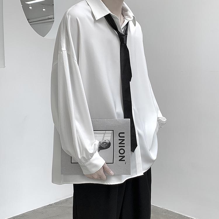 Men's Loose Fit Korean Style Pleated Cuff Shirt with Long Sleeves - Spring/Autumn Fashion.
