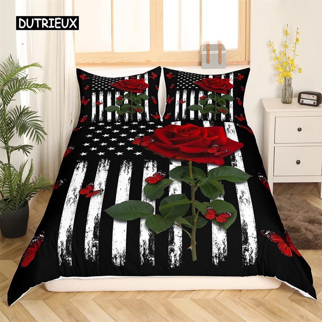 American Flag Duvet Cover Retro USA Flag Bedding Set For Kids Boys Teens Men Stars Red Stripes For Bedroom Decoration Women Men