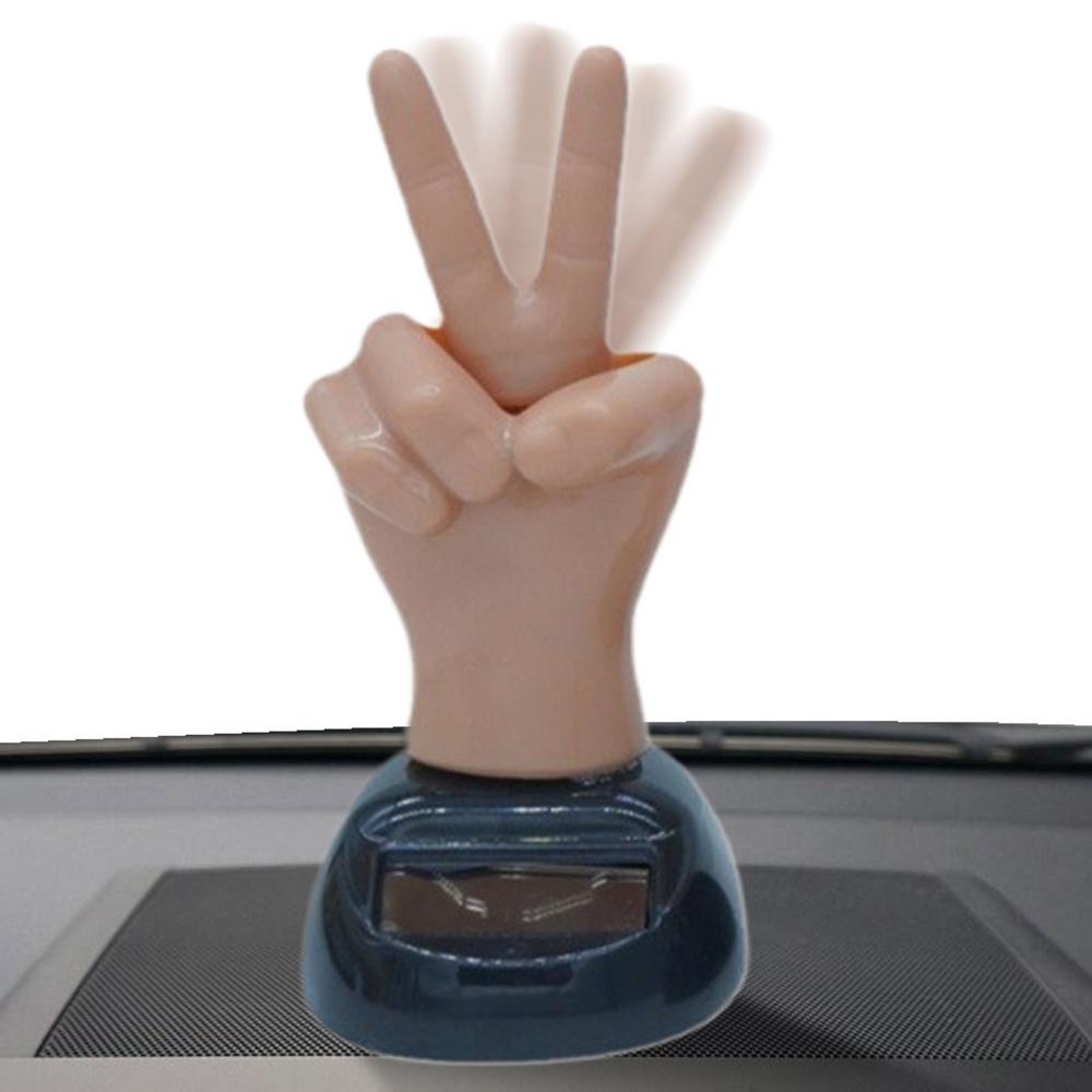 Middle Finger Car Ornament 2 Finger Waving Solar Powered Car Dash Decorations Windowsill Figure Car Interior Accessory Hilarious