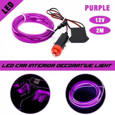 1X 2M Purple Car Interior Atmosphere Wire Strip Light Decor LED Lamp Accessories
