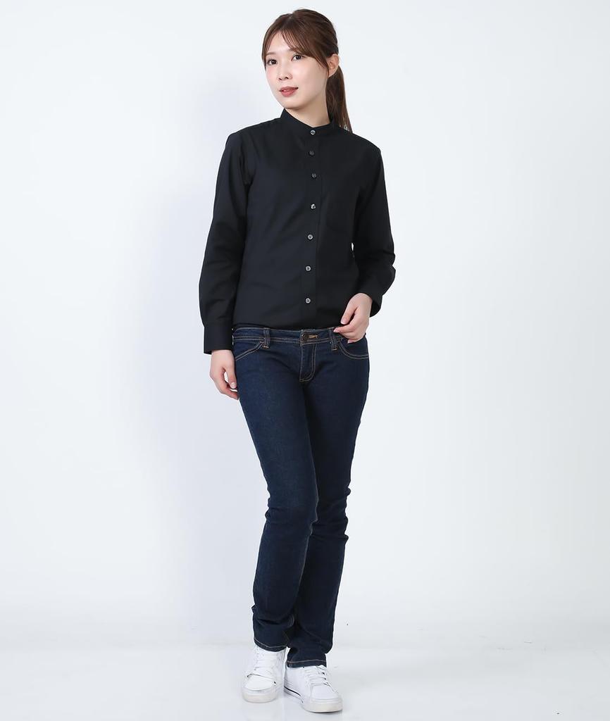 Seven Uniform GH7021-9 Black, Size Small, Long Sleeve Stand Collar Shirt, Oxford Cloth, Restaurant Uniform