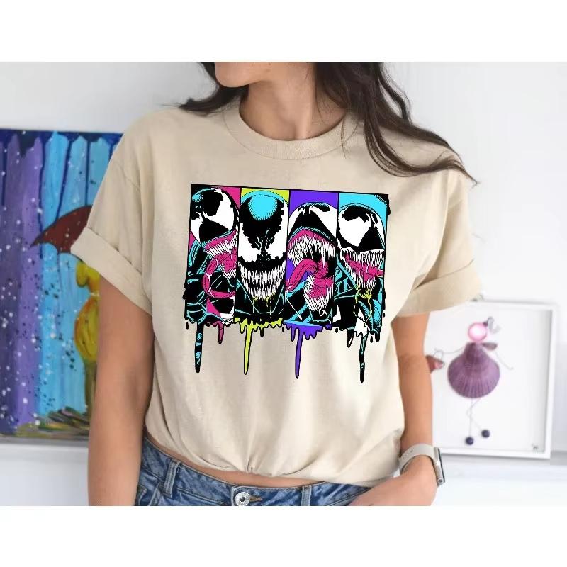 2026 New Marvel Venom Colorful Droplet Comic Pattern Unisexs Tshirt Suitable for All Seasons Made of Pure  Casual and Fashionable