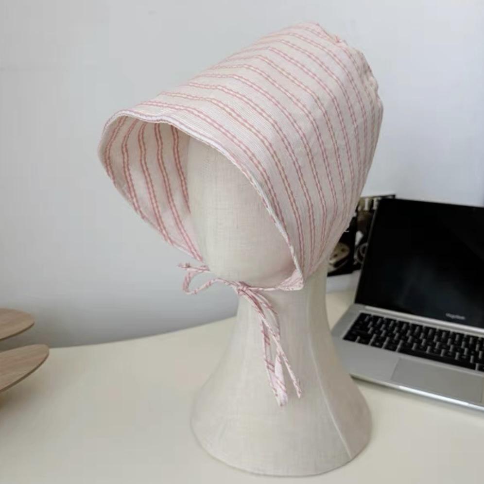 Ins Niche Striped Balaclava Hat Bucket Hat Showing Face Small Versatile Face Covering Bucket Sunscreen Hat