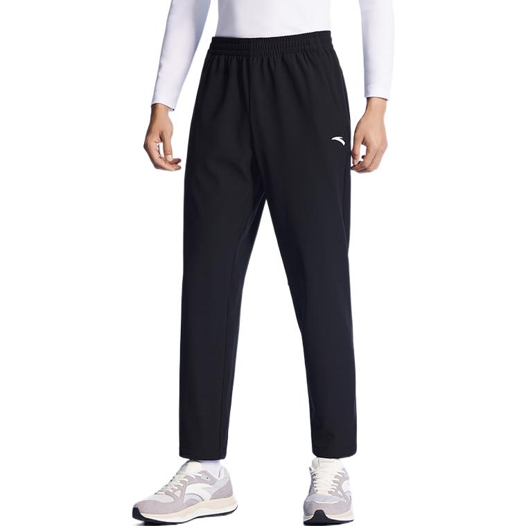 Anta Solid Color Logo Casual Straight Leg Fleece Knit Sports Pants Men Bottoms Black 952247745-3