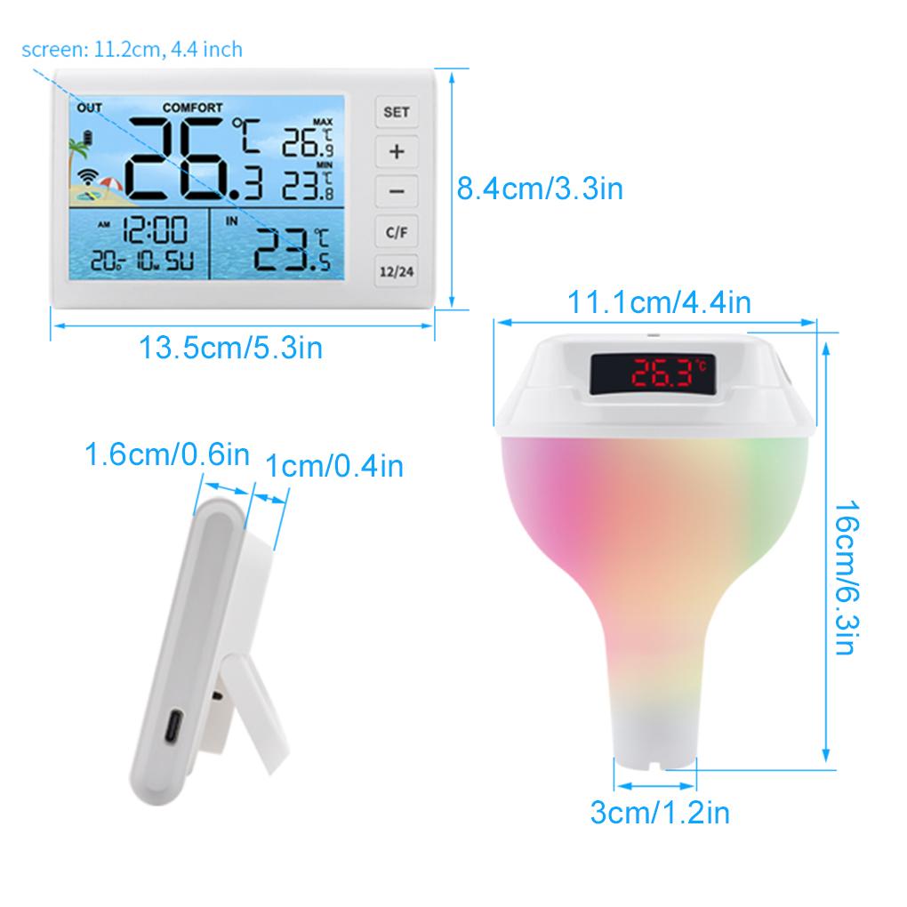 2025 New Wireless Floating Pool Thermometer Solar Pool Thermometer LED Digital Water Thermometer RGB Ambient Light