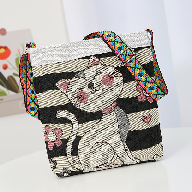 New embroidered messenger bag elephant owl pattern cloth bag going shopping carry-on bag