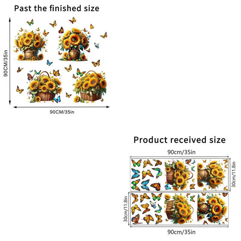 Sunflower, Rose, Blue & Green Radish Wall Sticker, Self-Adhesive Hanging Basket, Decorative for Living Room & Bedroom