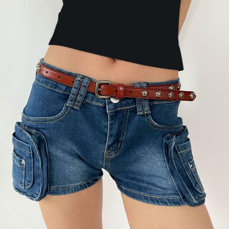 PU Leather Waist Belt with Pin Buckle Harajuku Rivet Waist Belt Woman Girls Jeans Dresses Skirt Coat Thin Waistband