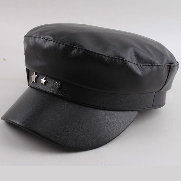 Fashion Women's Beret Hat, Winter Korean Style Leather Peaked Cap, Plain Color Baker Boy Hat for Women