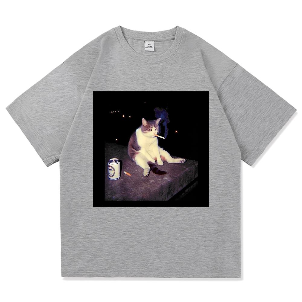 

Funny Smoking Cigarette Cat Meme T Shirt Fashion Women Clothing Vintage Harajuku Clothes Tshirts Harajuku Short Sleeve Casual 3XL