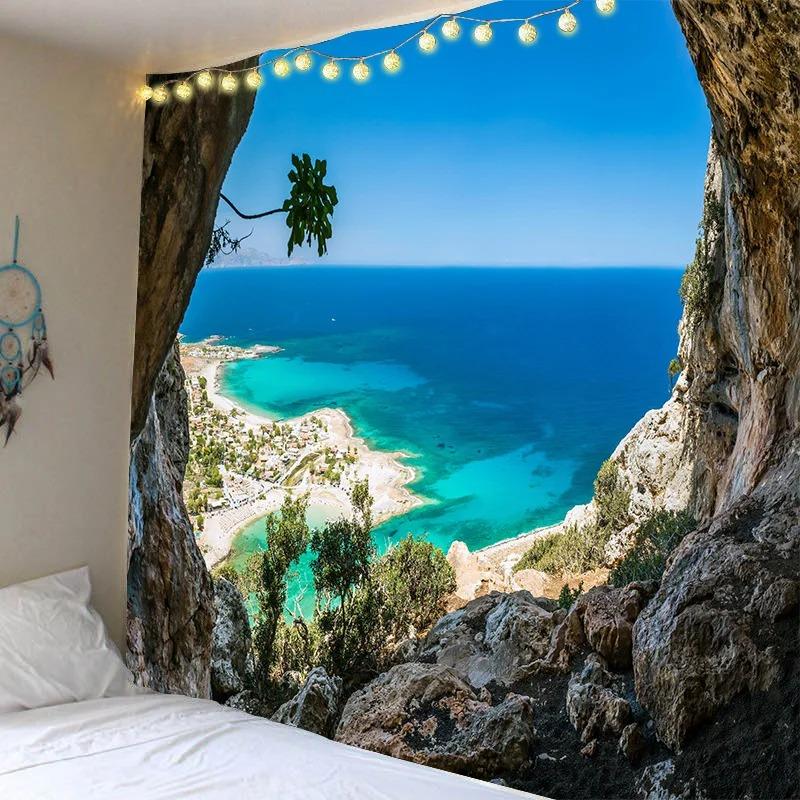 Sun Sunset Sea Pattern House Bedroom Ocean Tapestry Home Decoration Living Room Dormitory Wall Background Hanging Cloth