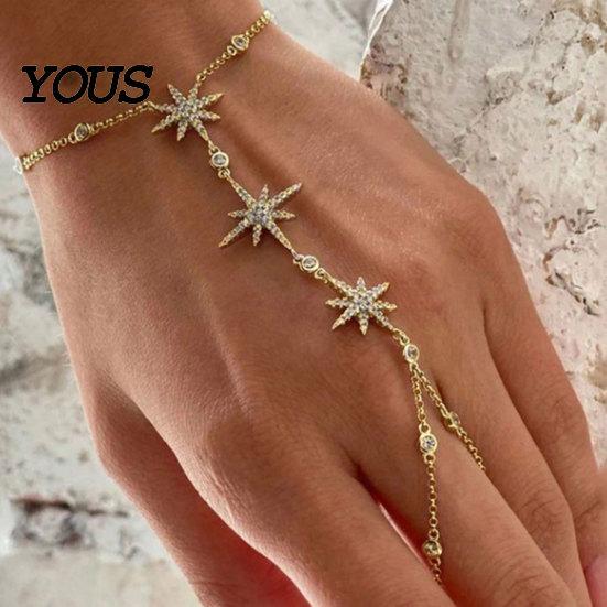 Long-lasting Shine Bracelet Eight-pointed Star Mitten Bracelet, Adjustable Chain Zinc Alloy Sexy Temperament Accessory Sparkling for