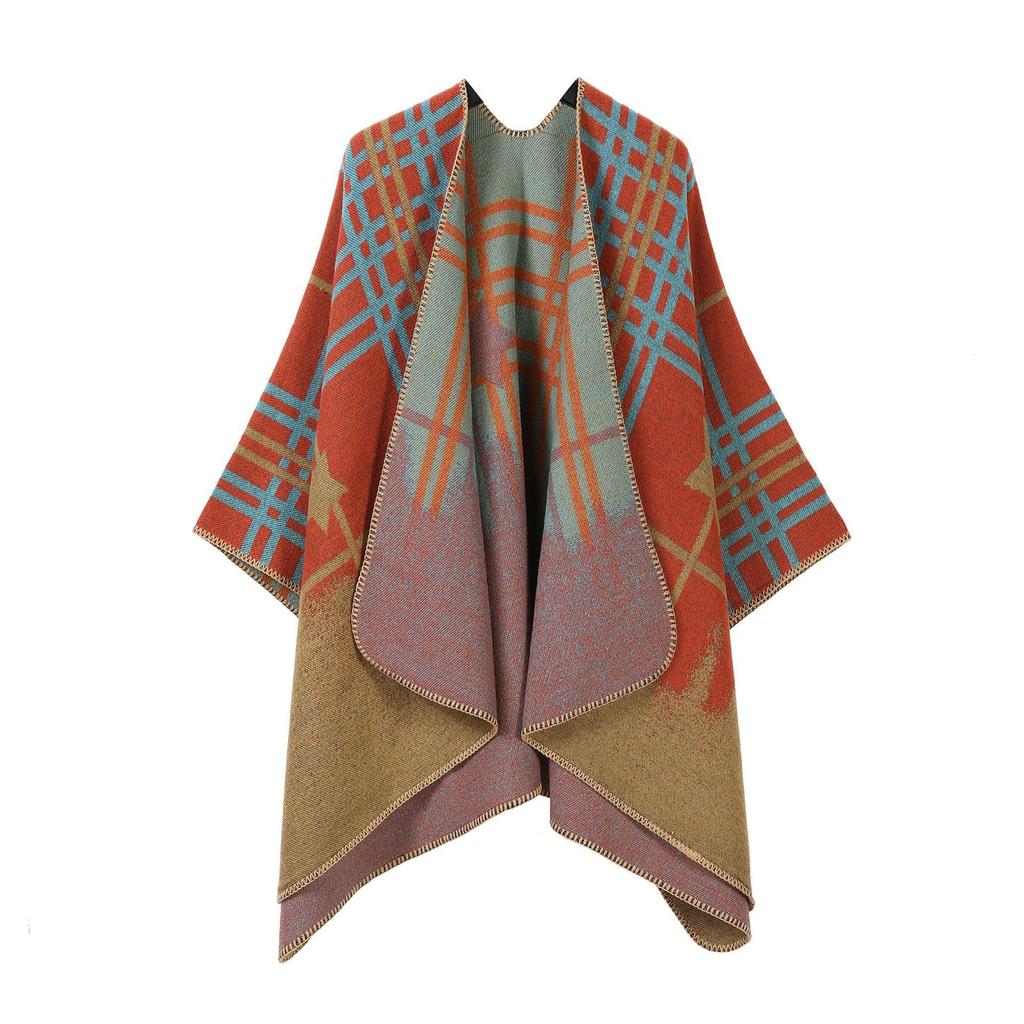In-Stock Women's Double-Sided Tassel Shawl Cape - Classic Style, High-End, Warm, Perfect for Travel.
