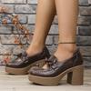 Fashion High Heel Platform Mary Jane Shoes Woman Patent Leather Bowknot Design British Loafer Ladies Thick Sole Hollow Out Dress Zapatos