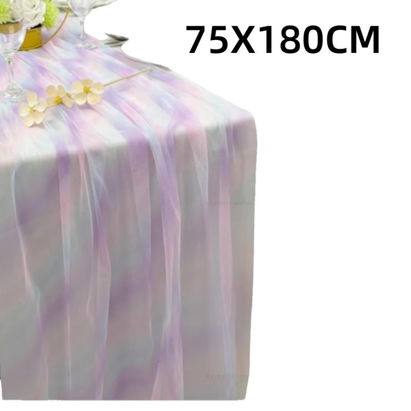 New 75X180CM Table Runner Rainbow Gradient Table Cloth Sheer Mesh Gauze Dining Table Decoration Brithday Party
