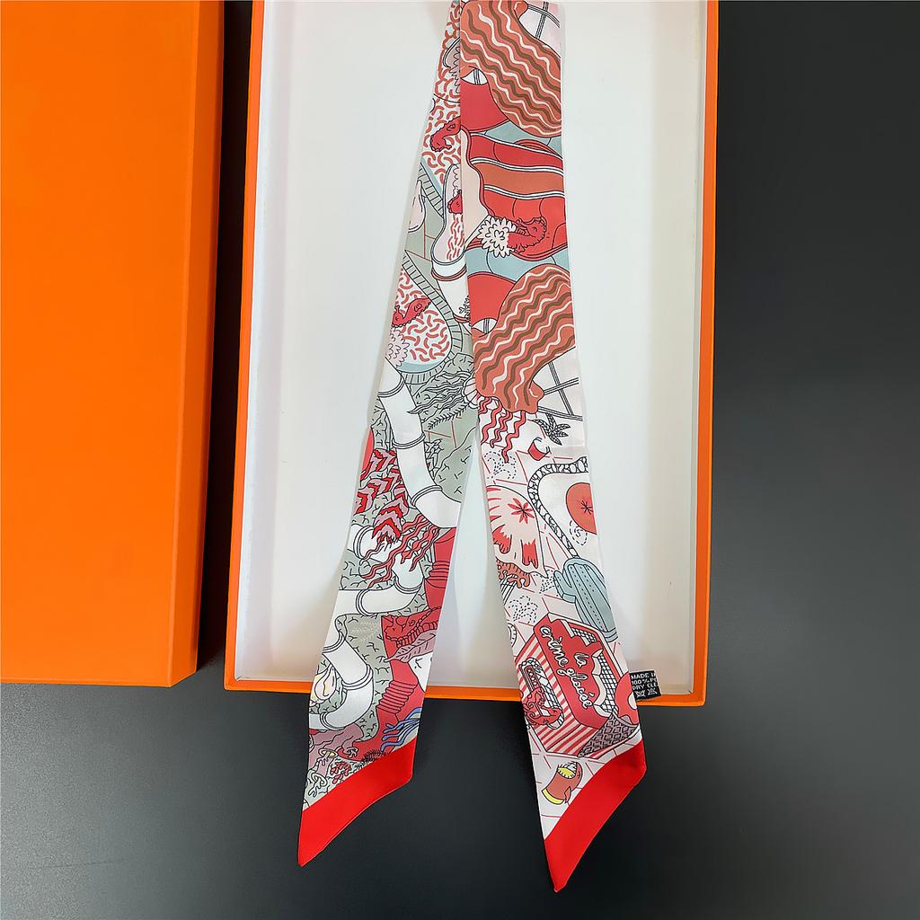 Double Colored Paisley Twill Silk Scarf New Brand Design Luxury Scarf Women Foulard Skinny Bag Scarves Neckerchief Hair Headband