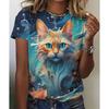Moda para Mujer Cuello Redondo Manga Corta Impresión a Color de Animales 3D Camiseta de Manga Corta con Cuello Redondo de Animales