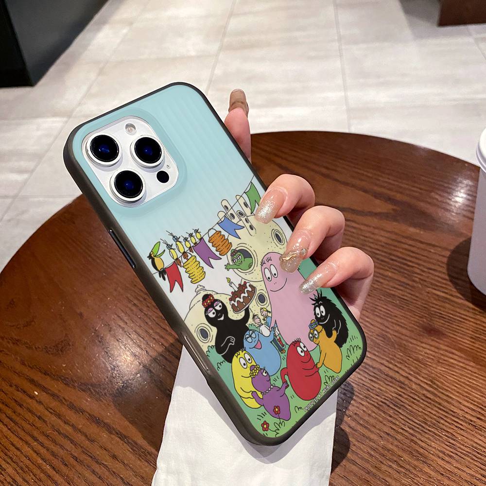 Cartoon Barbapapa Phone Case For IPhone 17 16 15 14 13 12 11 Corrugated Frosted Soft Cover Anti-Slip
