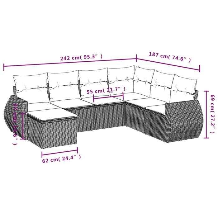 VidaXL Garden Lounge Set with Cushions 7 Pcs, Patio Sofas, Patio Furniture Set, Outdoor Furniture, Black 3254033