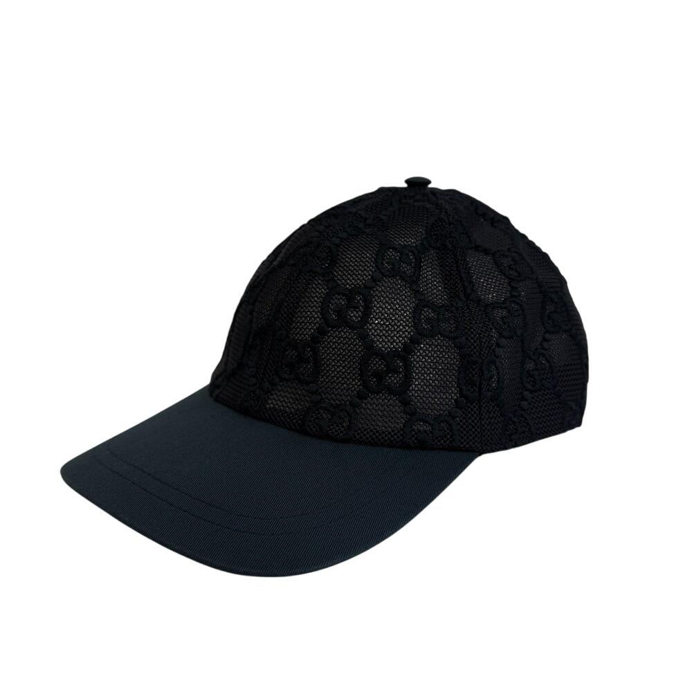 GUCCI hat GG embroidery Nylon cap black Nylon Used