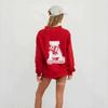 Womens Embroidered Half-Zip Sweatshirt Casual Loose Fit Long Sleeve Thick Fleece Top Daily Wear