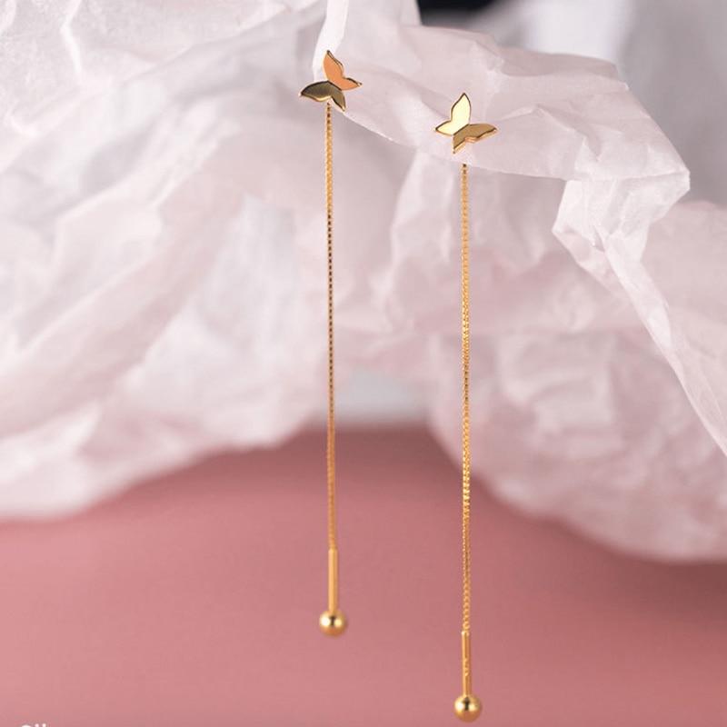 Cercei Lungi Din Argint 925 Bright Fly Gold Plated Butterfly Dangle Earrings, Delicate Feminine Design, Elegant Accessory, Jewelry Box Included, A180