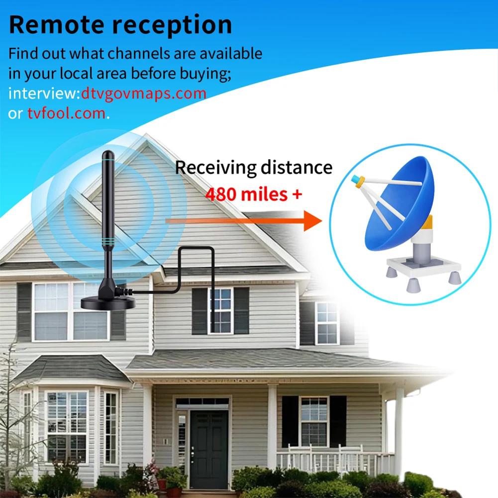 4K/1080P HD Digital TV Antenna 480+ Miles VHF UHF Indoor Outdoor Antenna