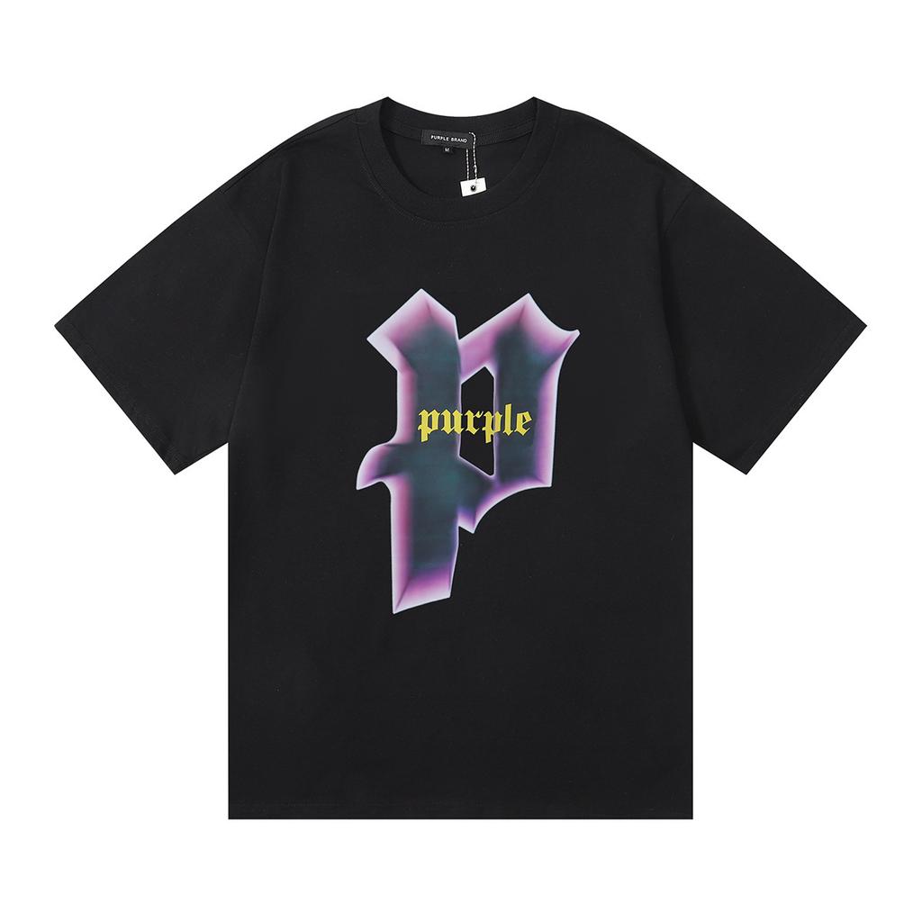2024 summer star of the same style, beautiful tide short-sleeved purple letter printing casual loose T-shirt, same for men and women