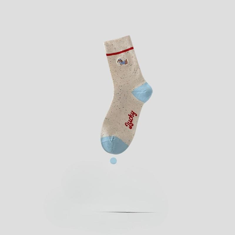 Punktgarn-Socken, Mädchen-Cartoon-Baumwollsocken, Wadenlange Socken, Niedliche bestickte geruchshemmende nahtlose lange Strümpfe